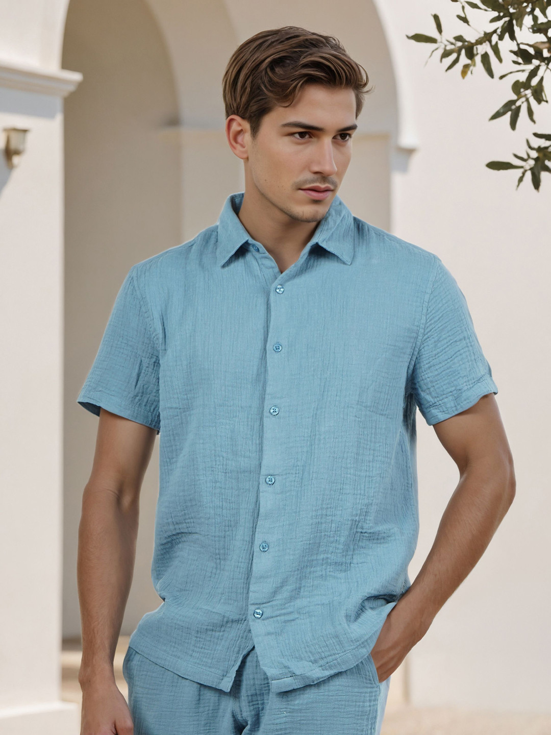 Celio Men Classic Fit Solid Regular Fit Cotton Double Cloth Casual Shirt