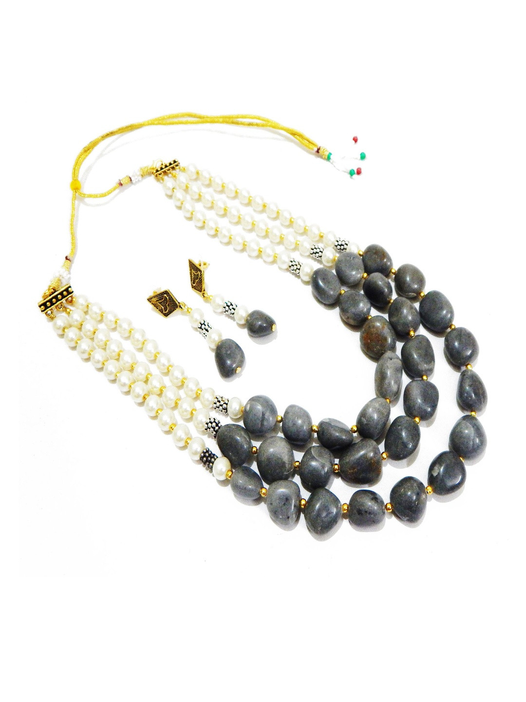 Jaya Vision Jewelry Women Grey Sodalite Tumble & Synthetic Pearl Beaded Jewellery Set