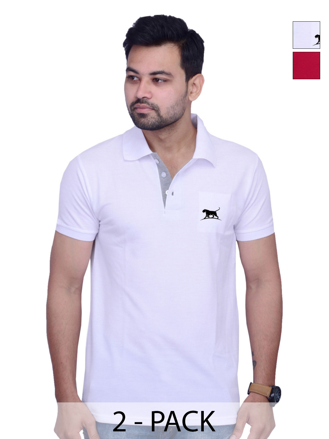 LA MILANO Men Brand Logo 2 Polo Collar Slim Fit T-shirt