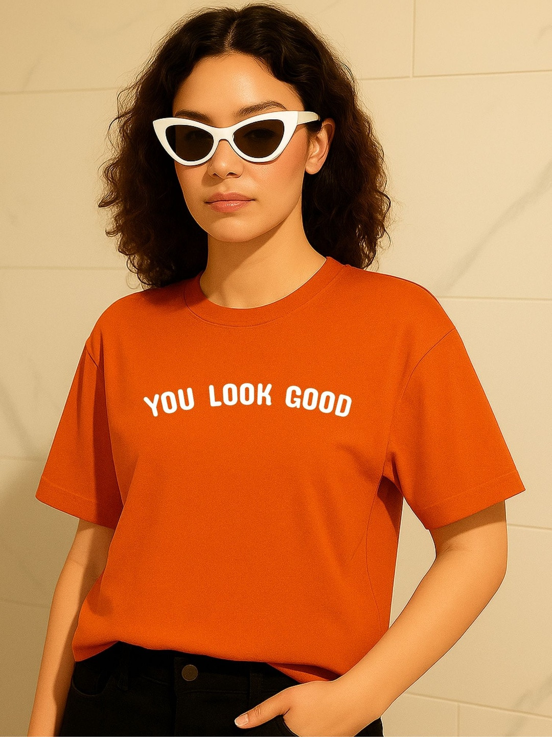 PVC RAIMENTS Women Orange Cotton Printed T-shirt