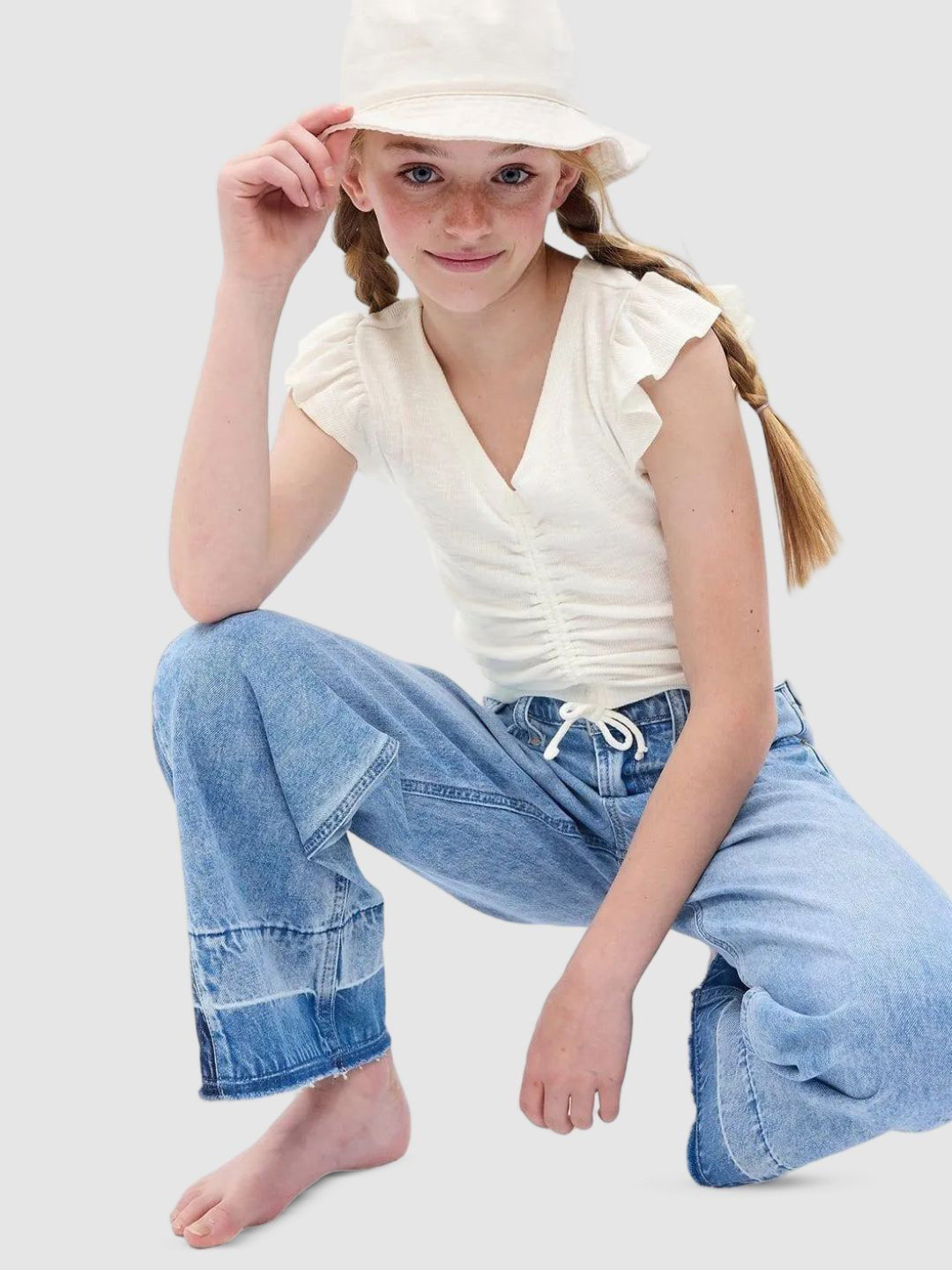 GAP Girls Flutter Sleeve V-Neck Ruffle Top