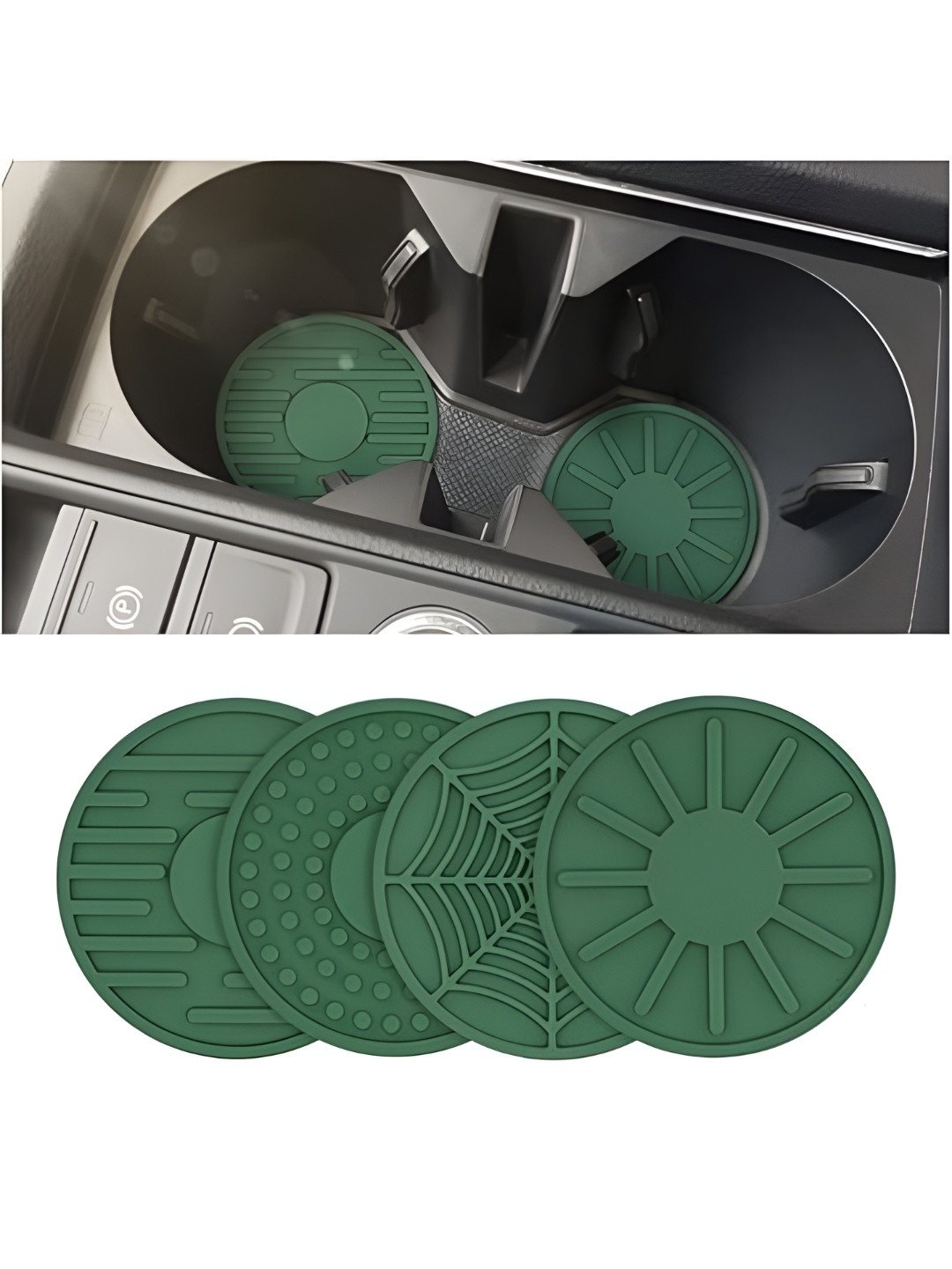 Baskety Green 4 Pieces Silicone Round Coasters