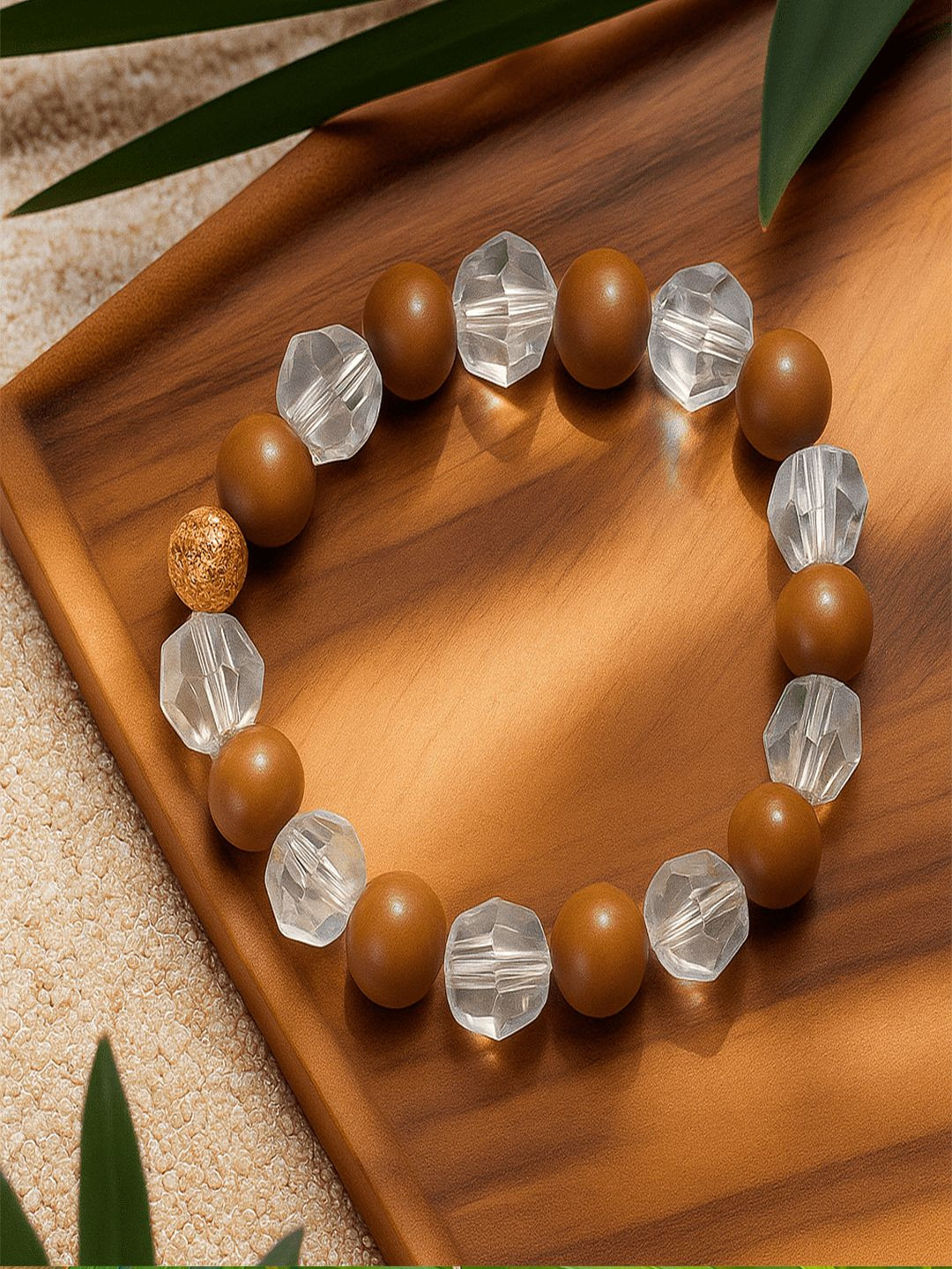 Trishakti Unisex Wooded Crystals Studded Elasticated Bracelet