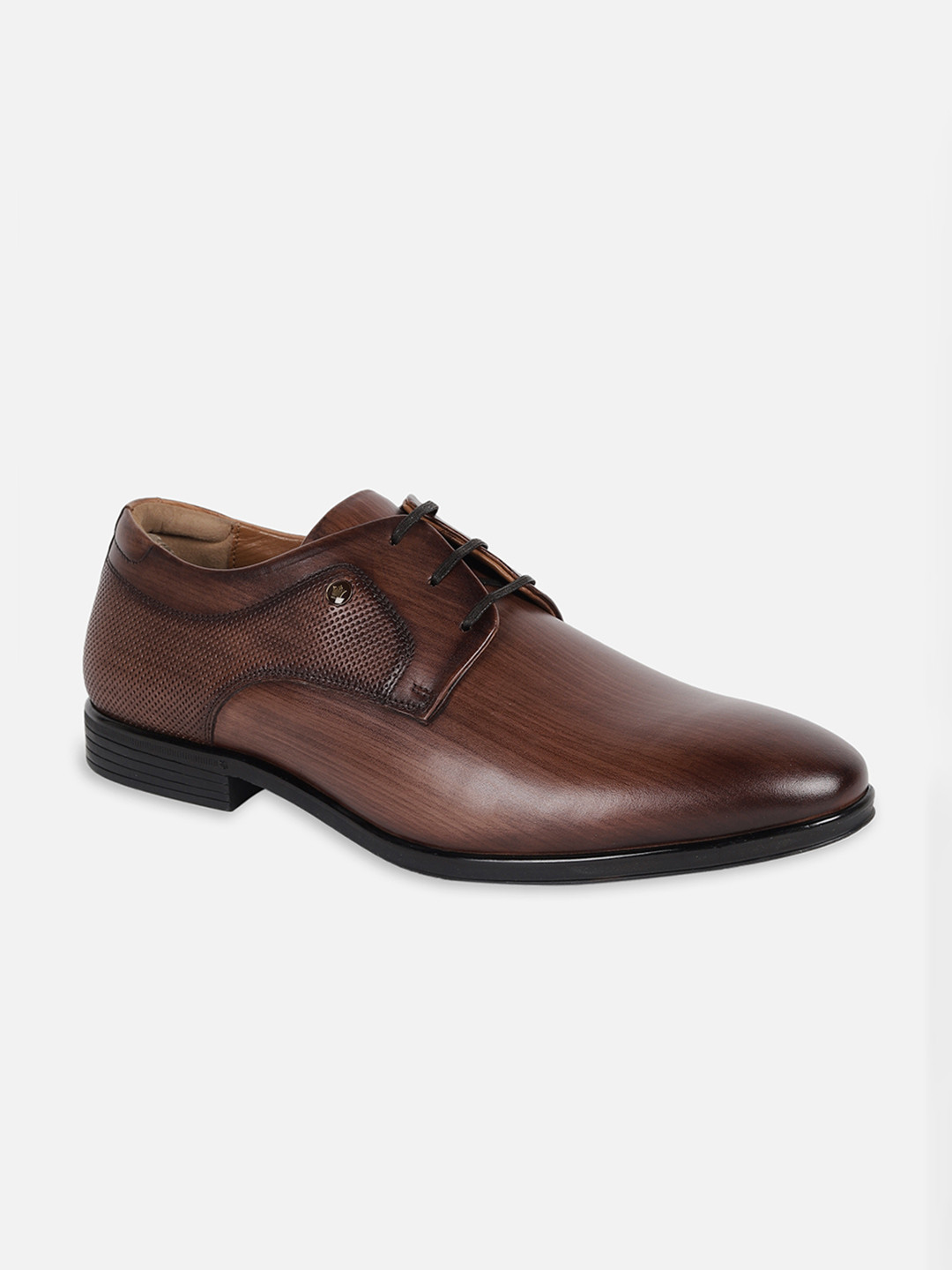 Louis Philippe Men Textured Round Toe Leather Lace Up Shoes