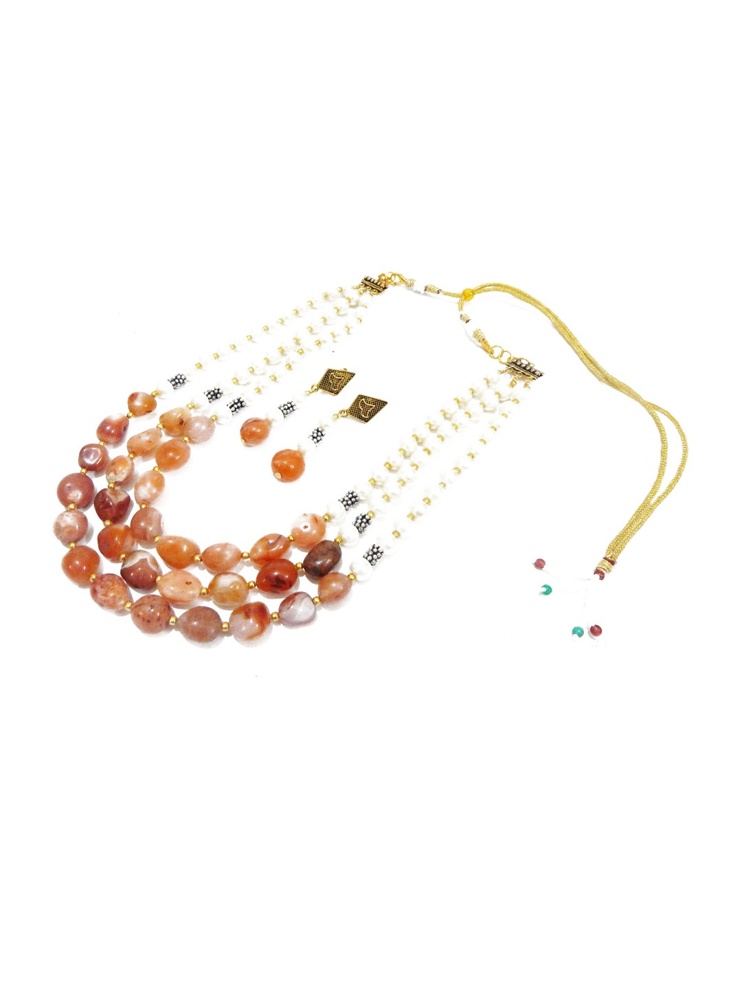 Jaya Vision Jewelry Women Orange Gold-Plated Artificial Beads Ethnic Jewellery Set
