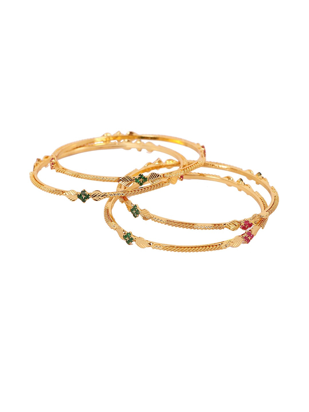 Oneys Collection Women Set of 4 Gold Plated Artificial Stones Alloy Bangles