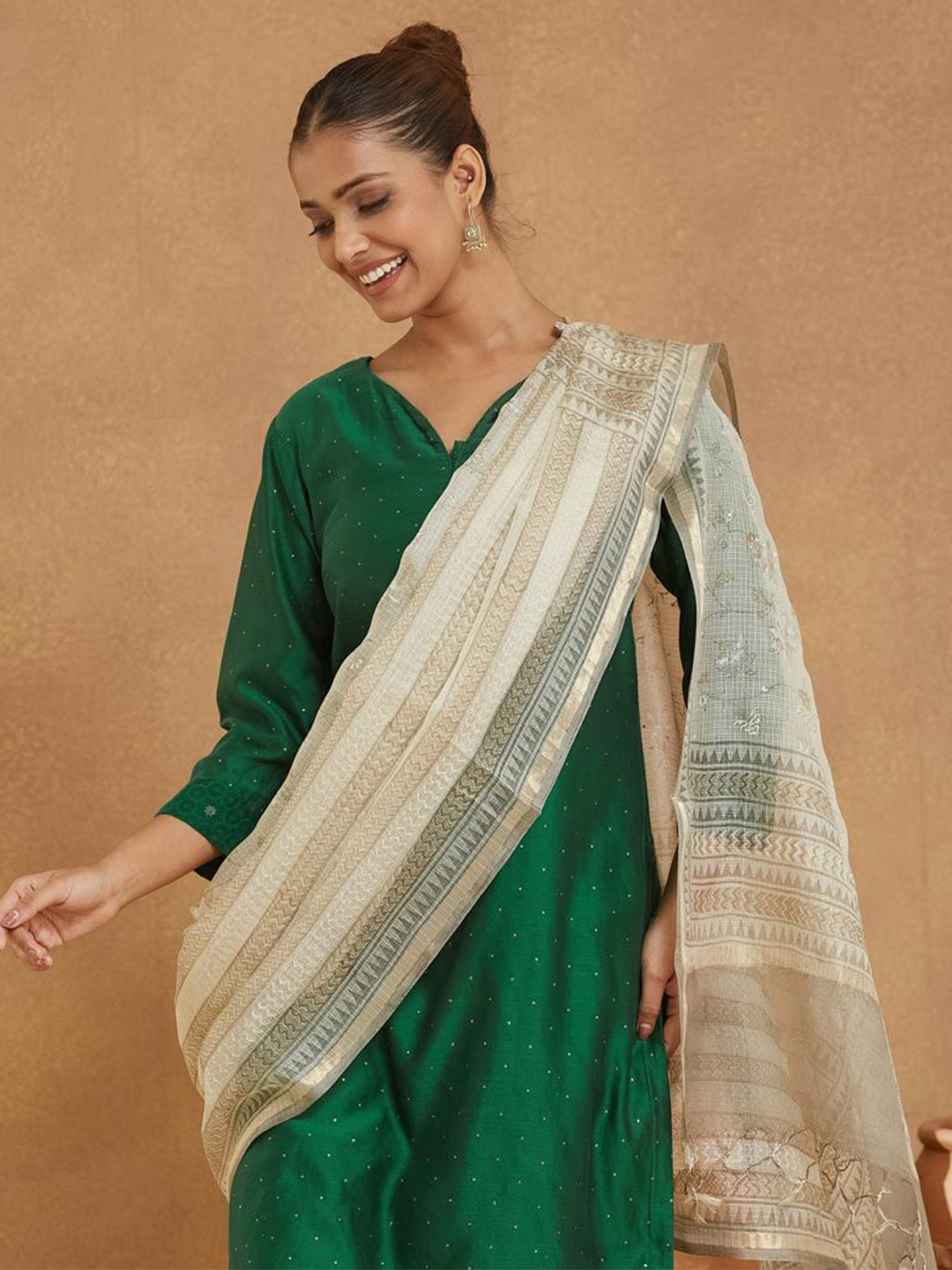 Fabindia Floral Printed Block Print Technique Dupatta