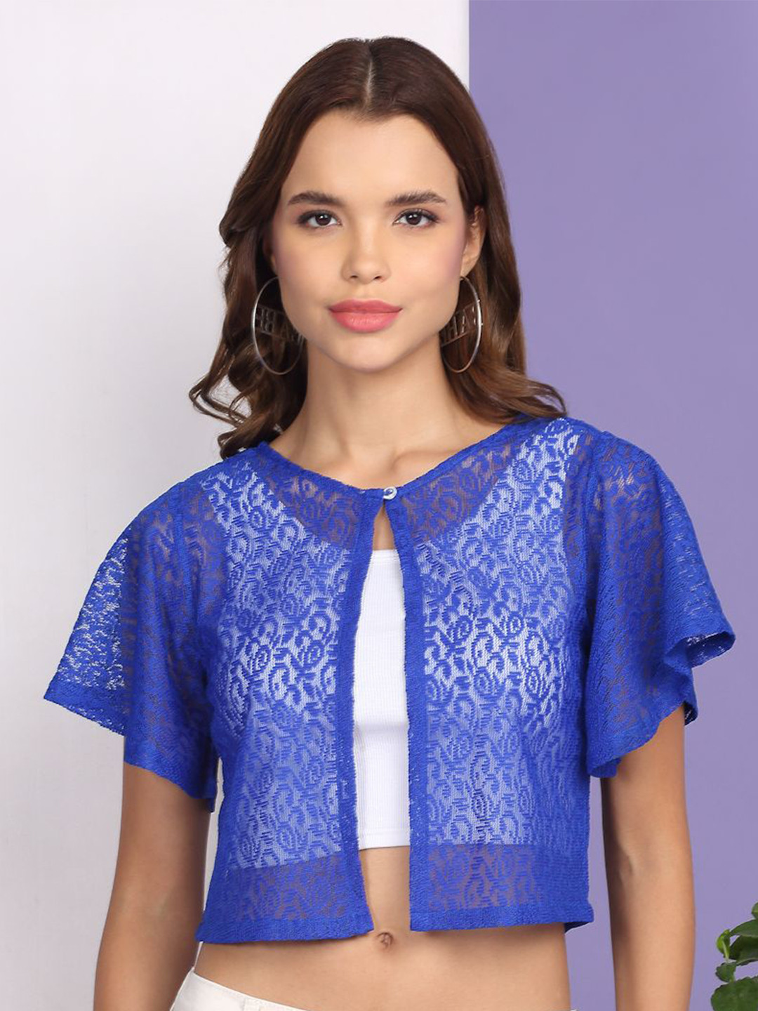 Dressitude Self Design Mandarin Collar Open Front Crop Shrug