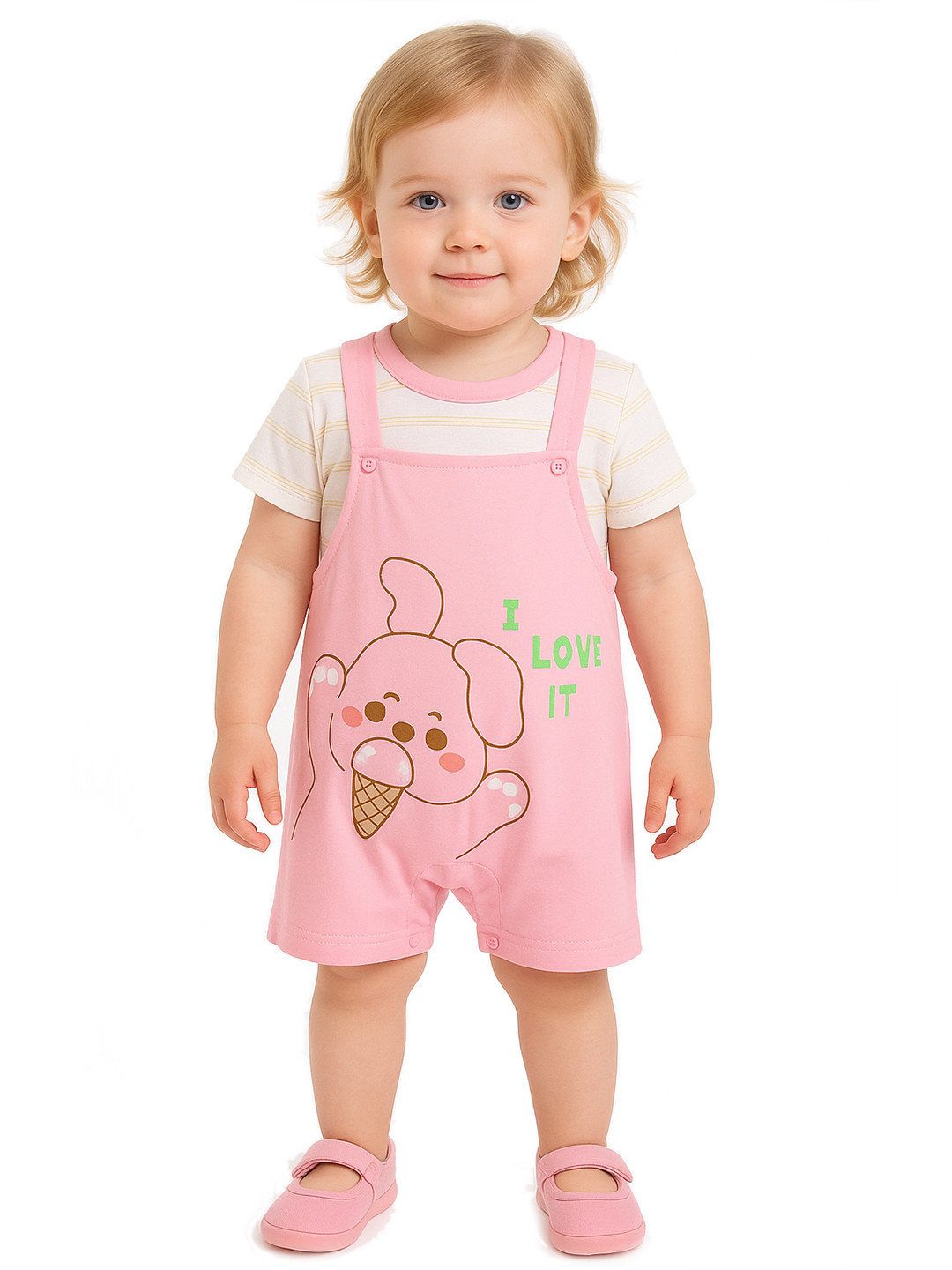Bold N Elegant Infants Cartoon Ice-Cream Printed Short Dungaree With T-Shirt