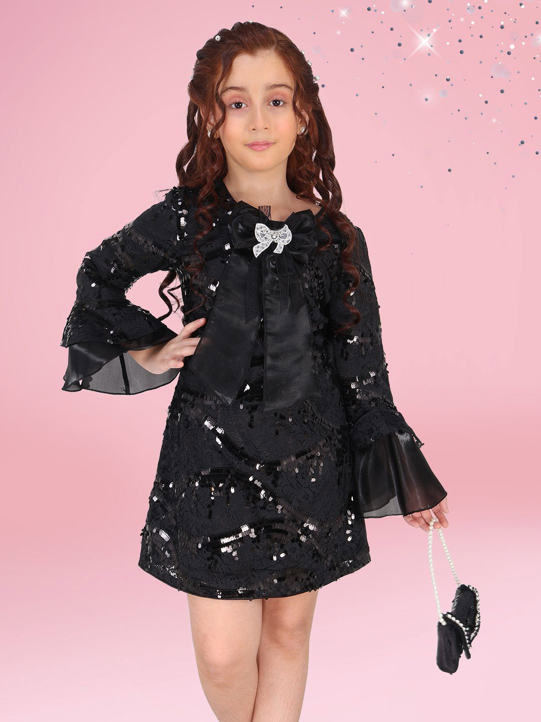 CUTECUMBER Girls' Embellished Bell Sleeves Shift Dress