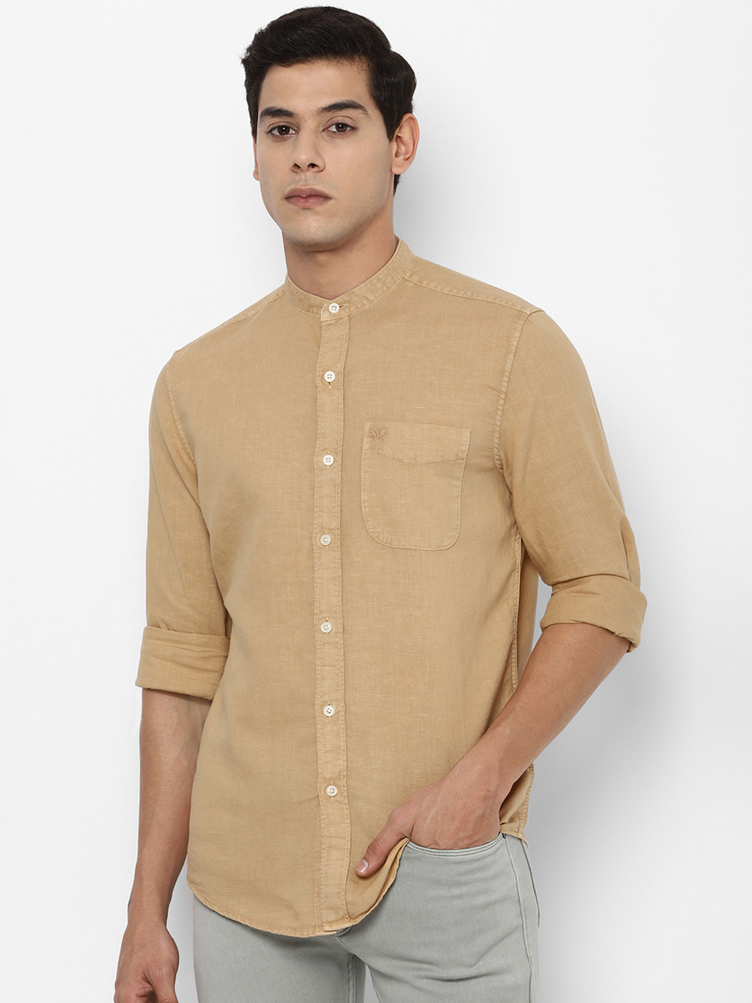 AMERICAN EAGLE OUTFITTERS Men Brown Cotton Linen Classic Casual Shirt