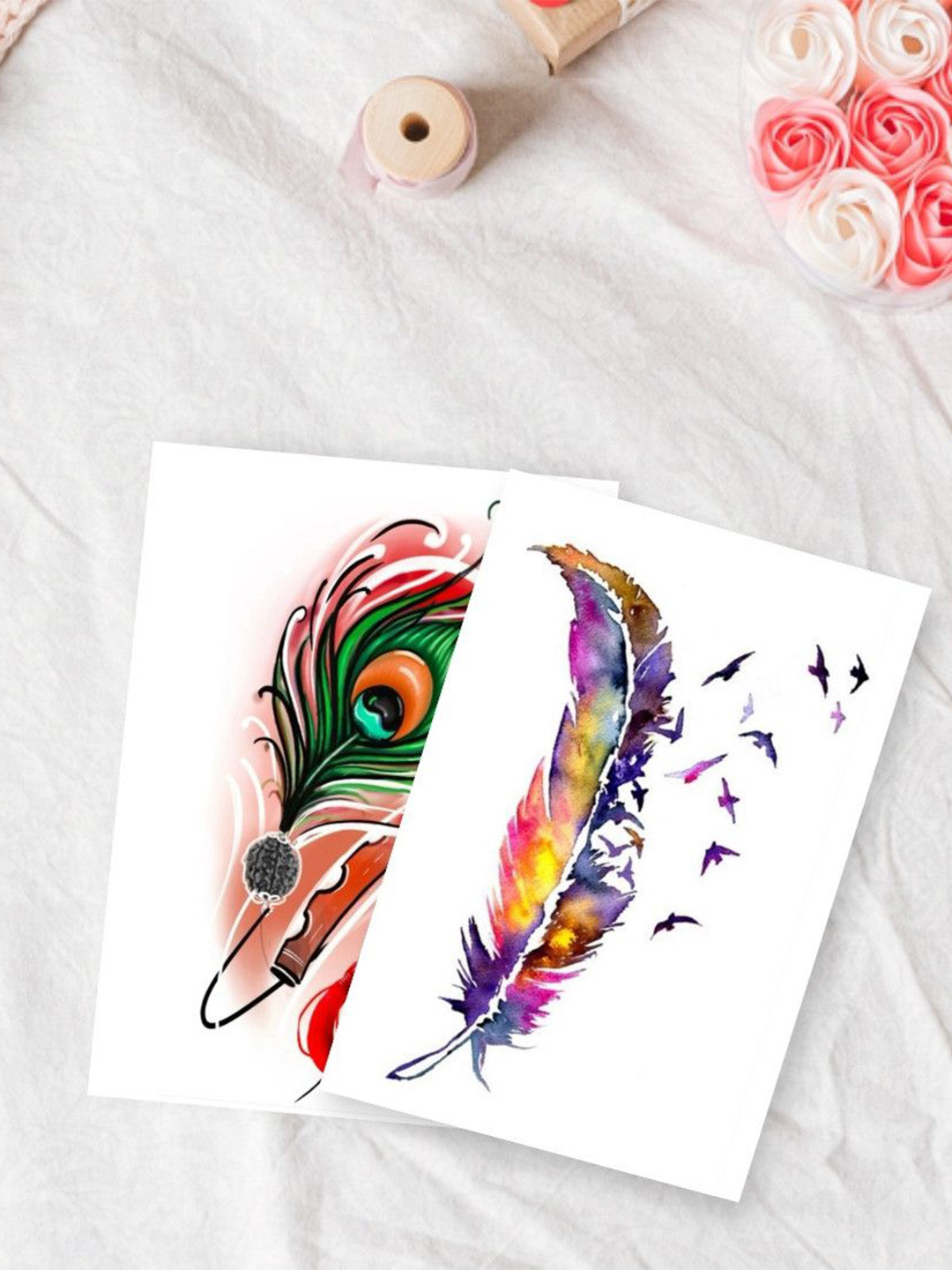ORDERSHOCK Feather & Peacock Wings Waterproof Temporary Tattoo Sticker
