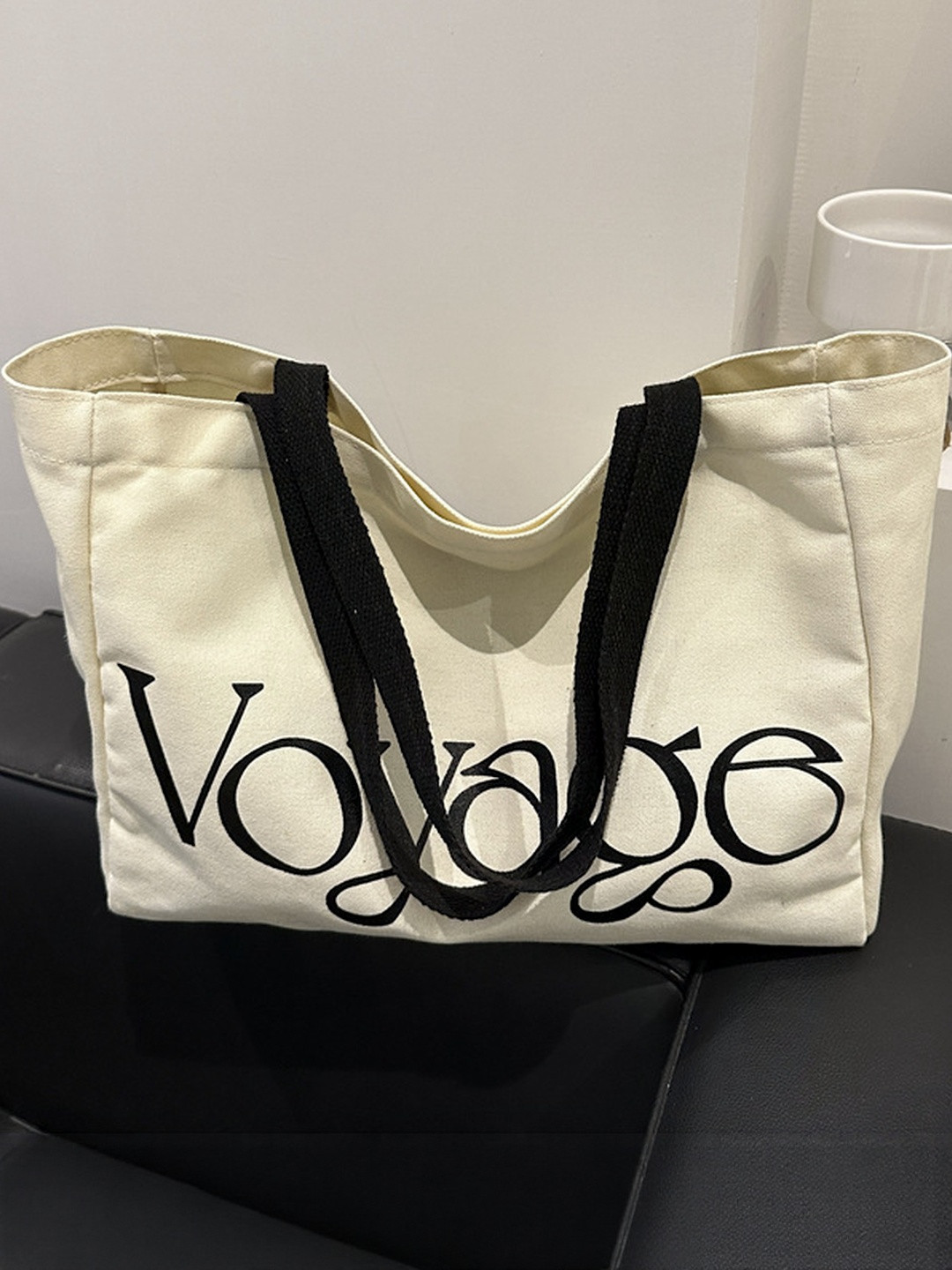 CORSICA Women Beige And Black Rectangle Canvas Tote Bag