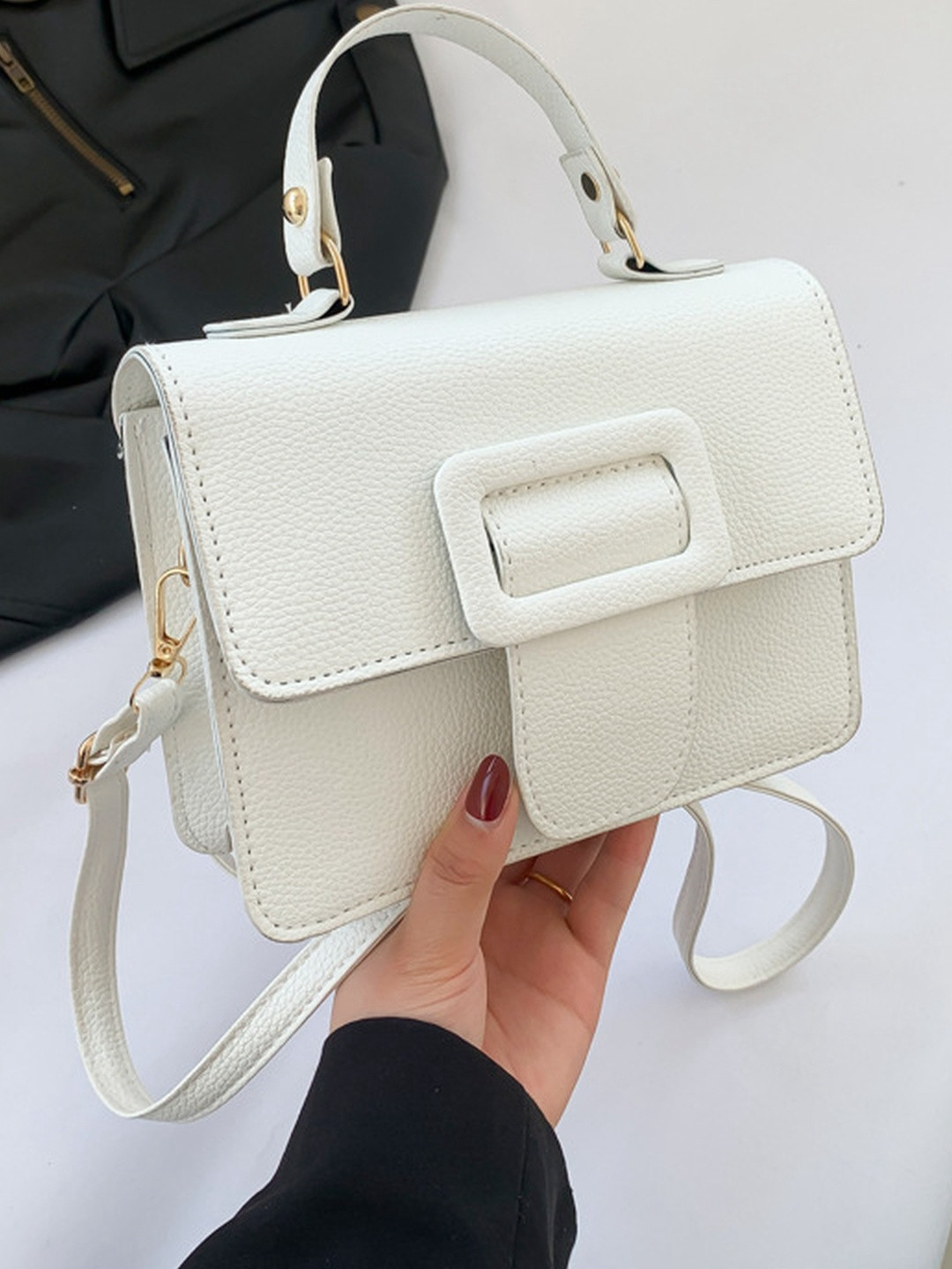 CORSICA Women Off White PU Buckle Detail Hand Bag