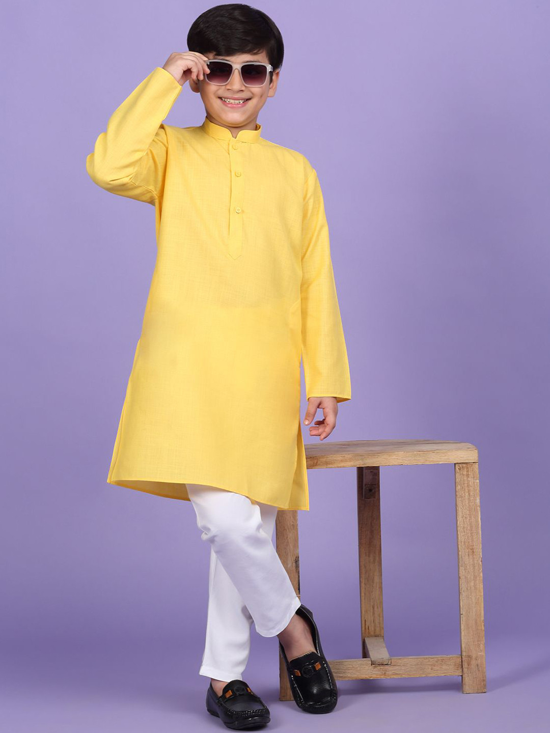 KRAFT INDIA Boys Solid Mandarin Collar Straight Kurta