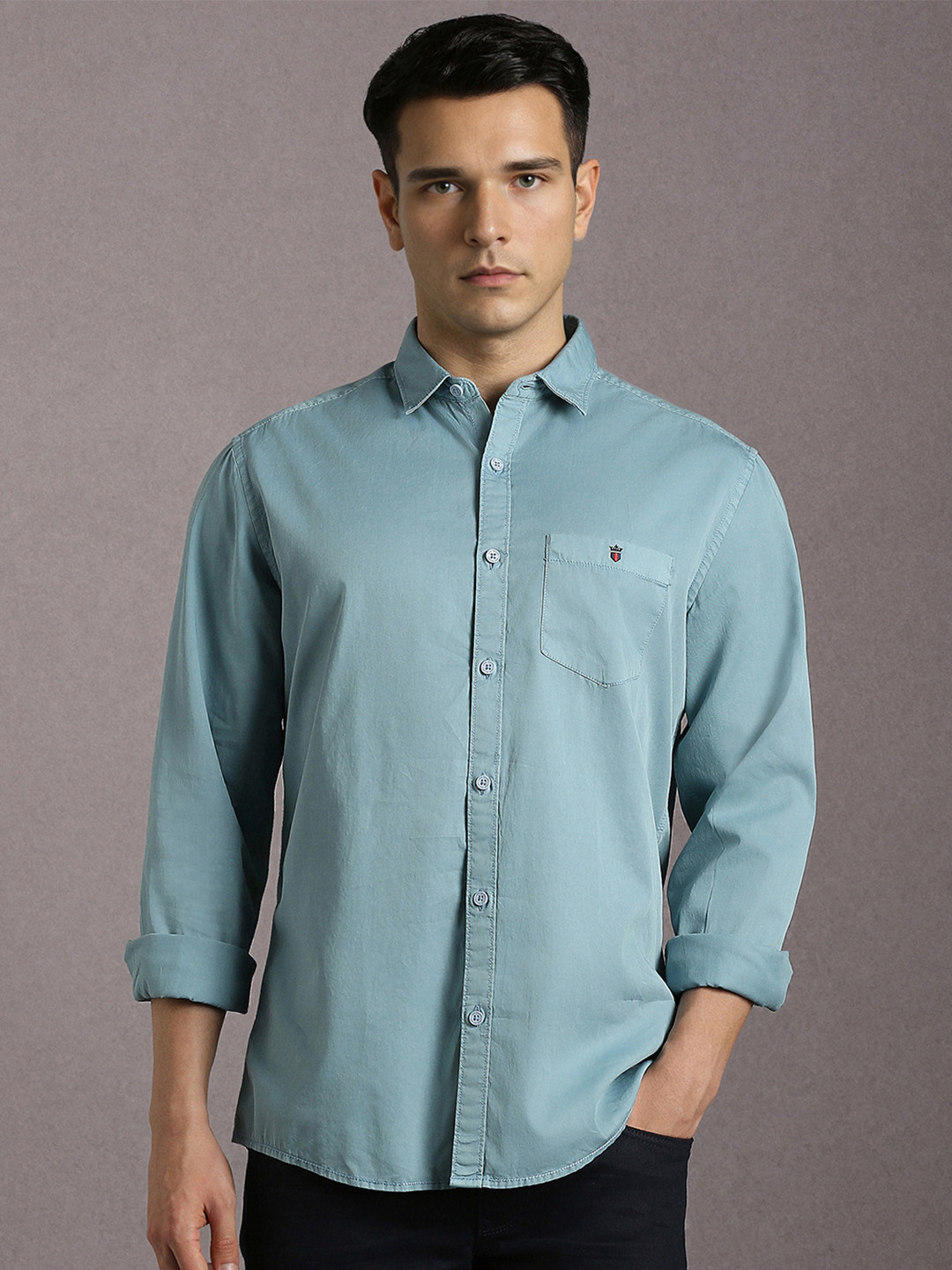 Louis Philippe Jeans Men Blue Slim Fit Solid Casual Shirt