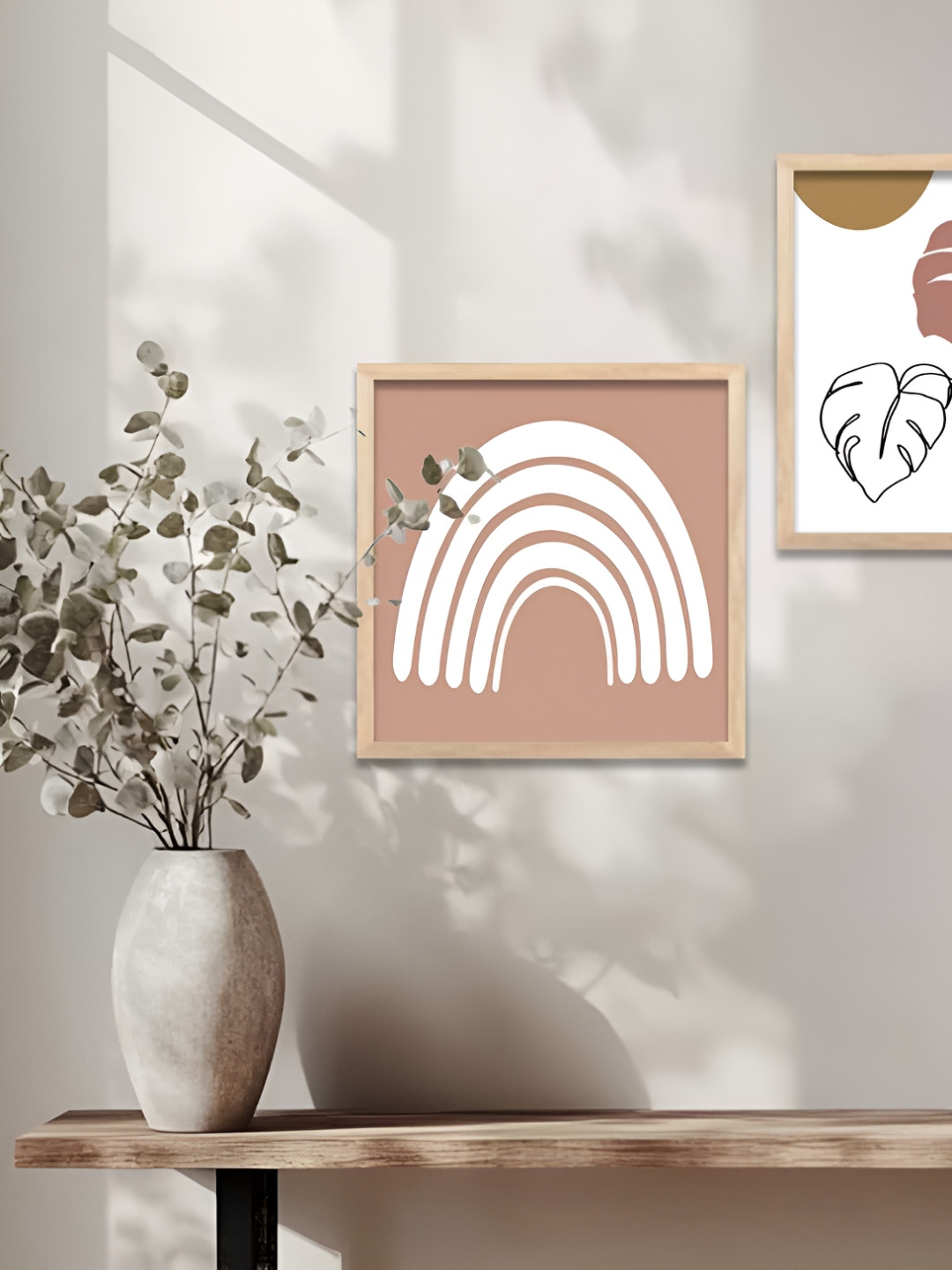 Kotart Brown & White 2 Pieces Abstract Boho Wooden Wall Art