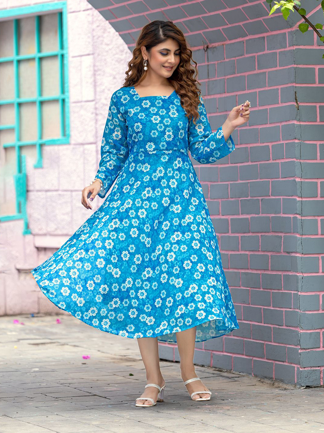 LONDON BELLY Floral Print Georgette Fit & Flare Midi Dress