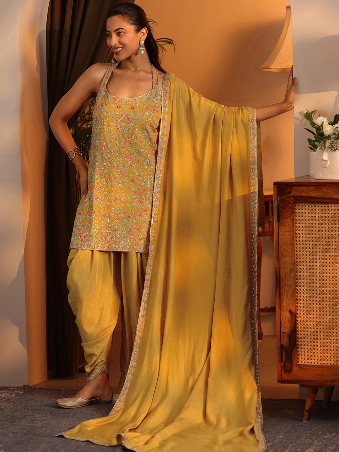 Libas Art Women Ethnic Motifs Printed Kurta with Dhoti Pant & Dupatta