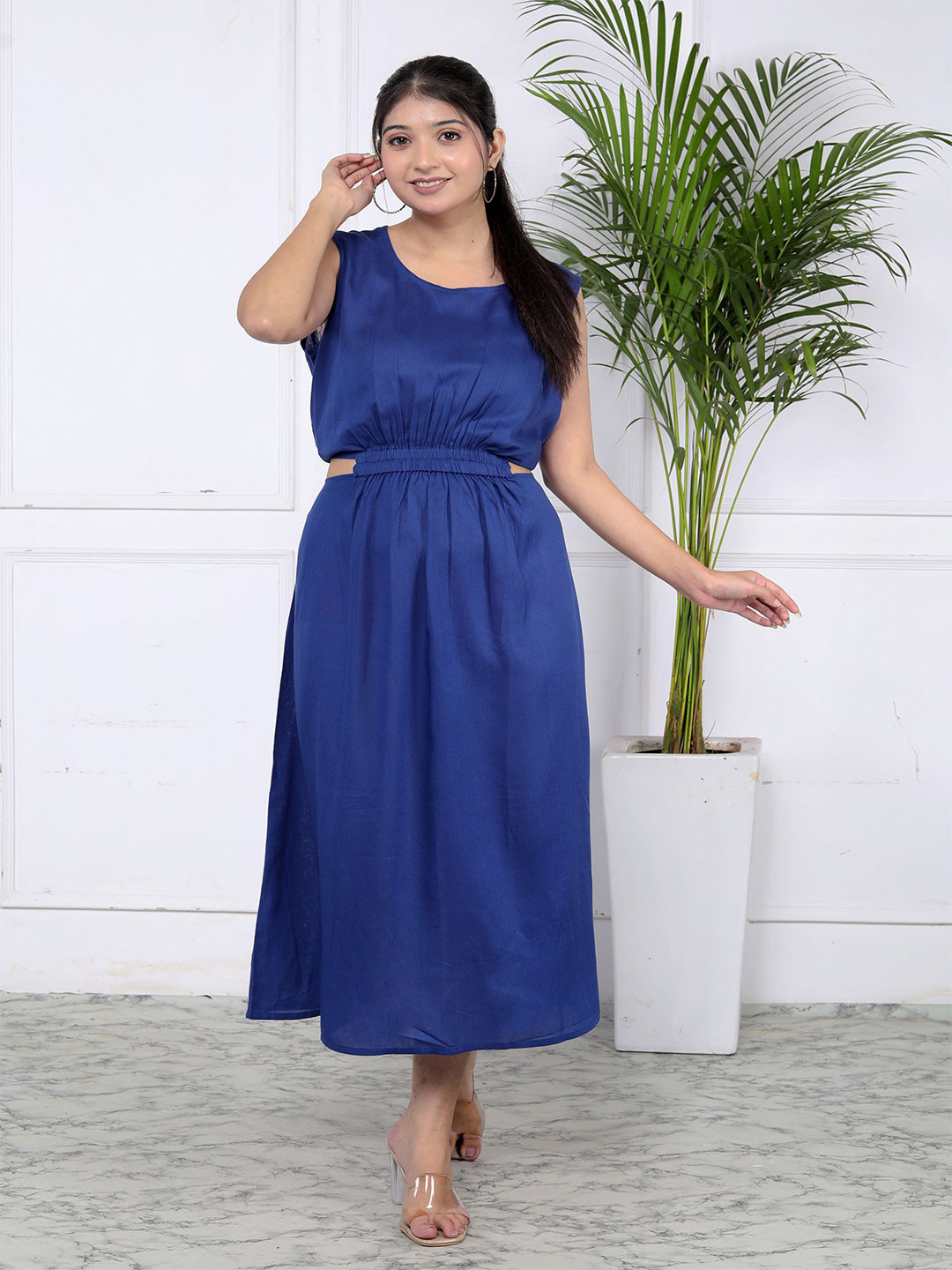 Akrish Women Round Neck Cut-Out Fit & Flare Midi Dress