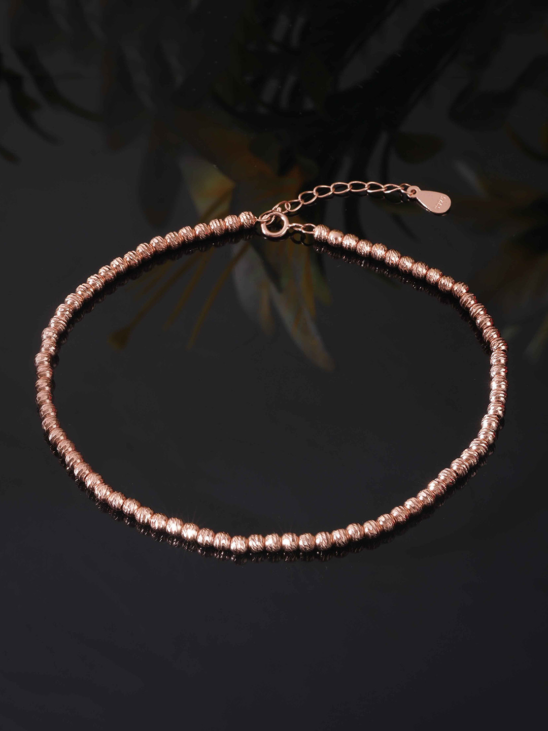 DIAVO The Zaria Silver Rose Gold-Plated Artificial Beaded Anklet