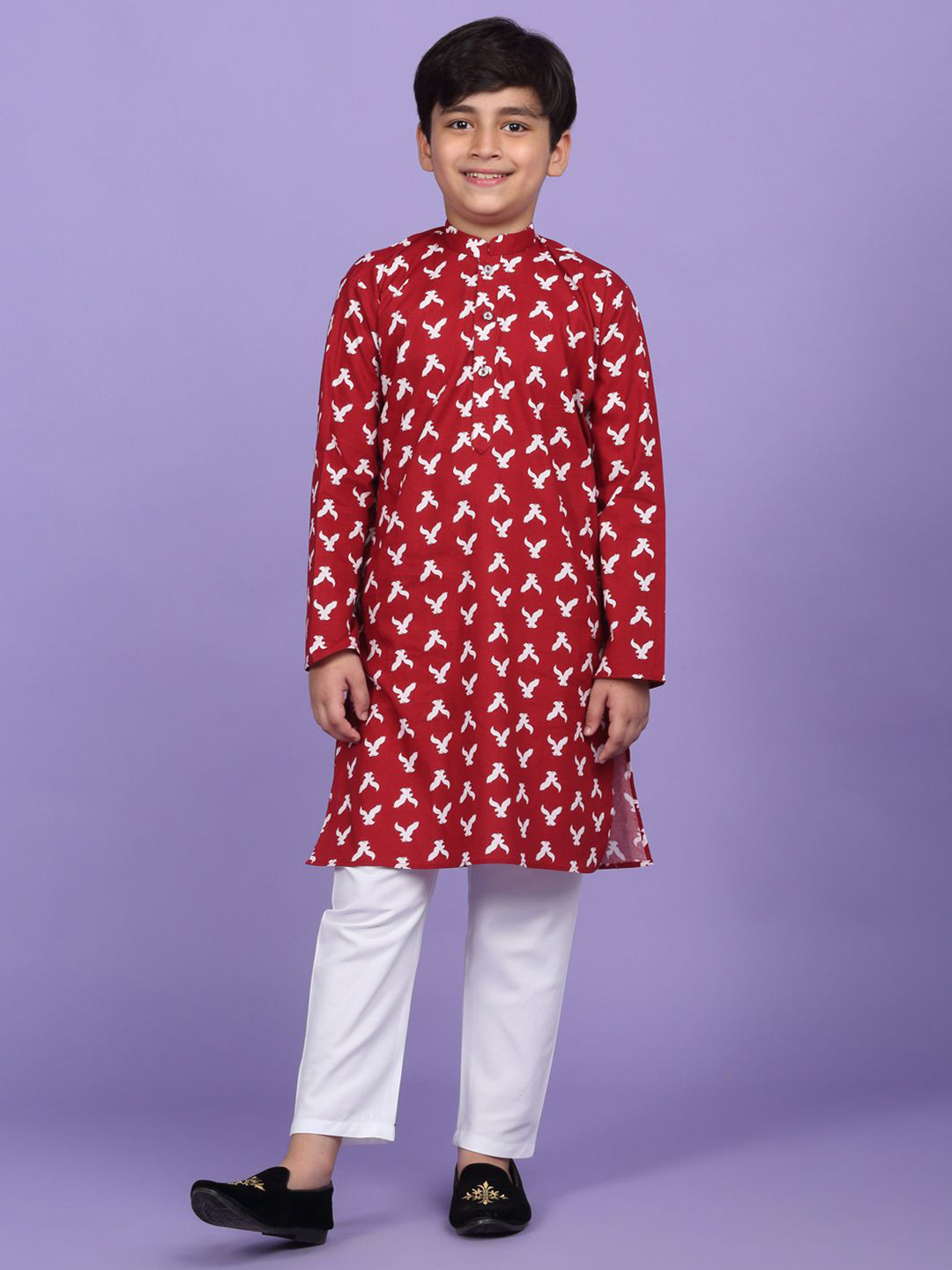KRAFT INDIA Boys Abstract Printed Mandarin Collar Straight Kurta