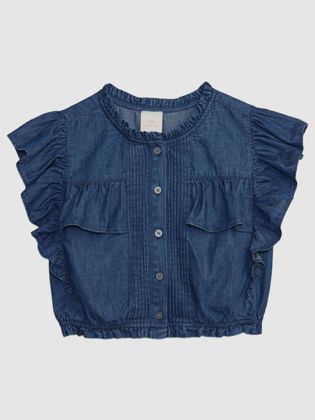 GAP Girls Flutter Sleeves Ruffle Trim Round Neck Top