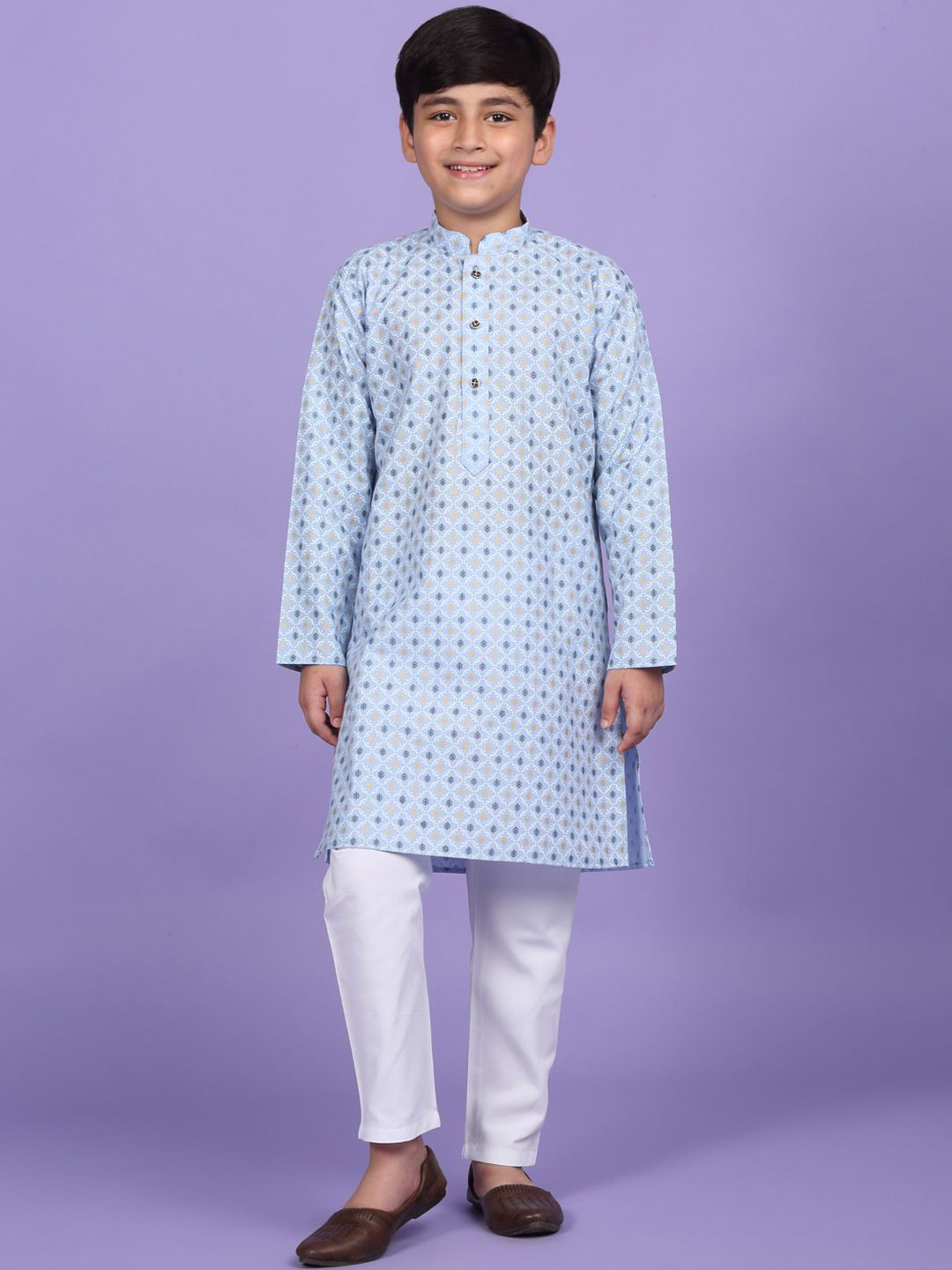 KRAFT INDIA Boys Geometric Printed Mandarin Collar Long Sleeves Kurta