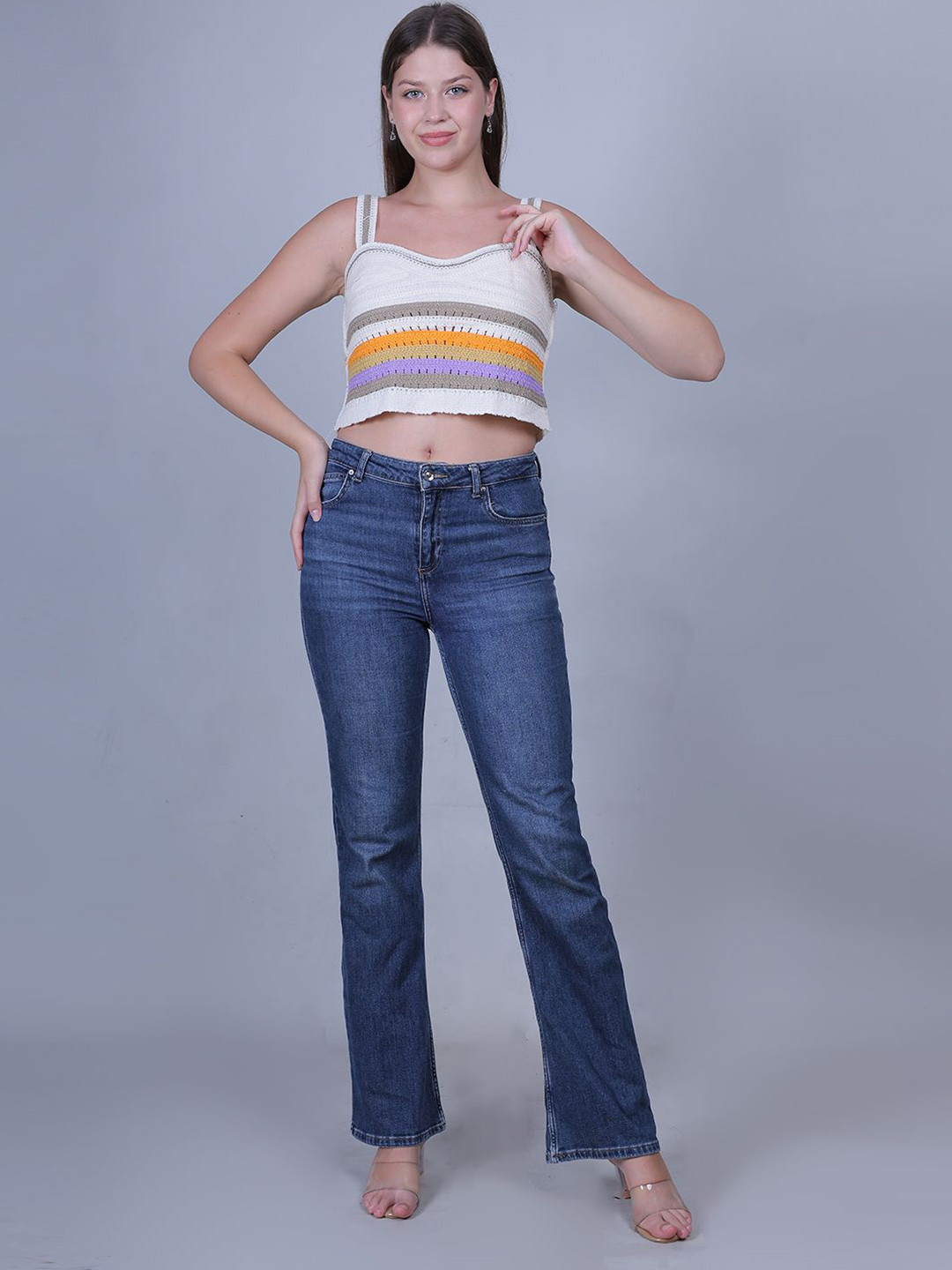 Fabme Striped Crochet Crop Top