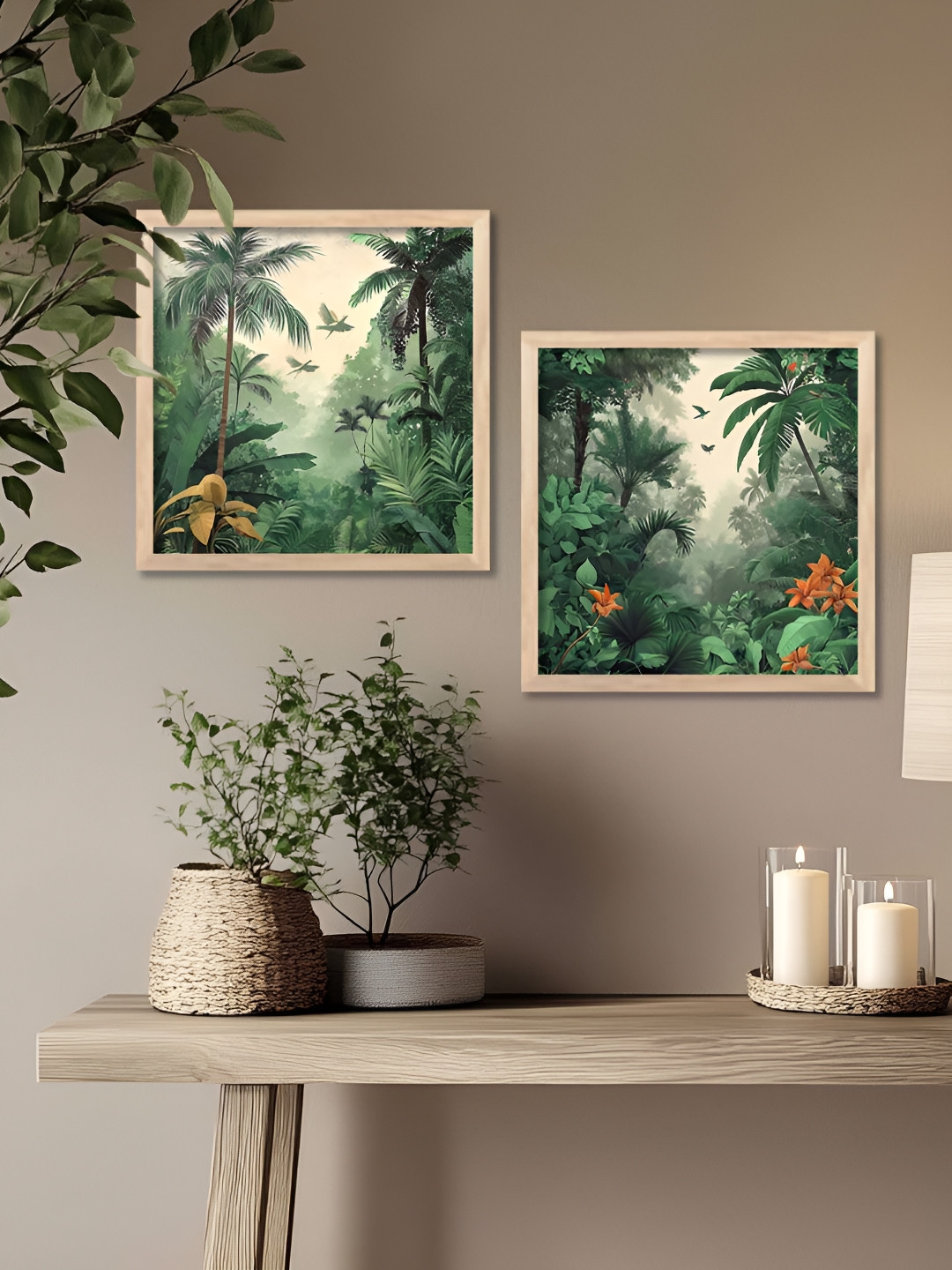 Kotart Green & Brown 2 Pieces Floral and Botanical Nature Wooden Wall Art