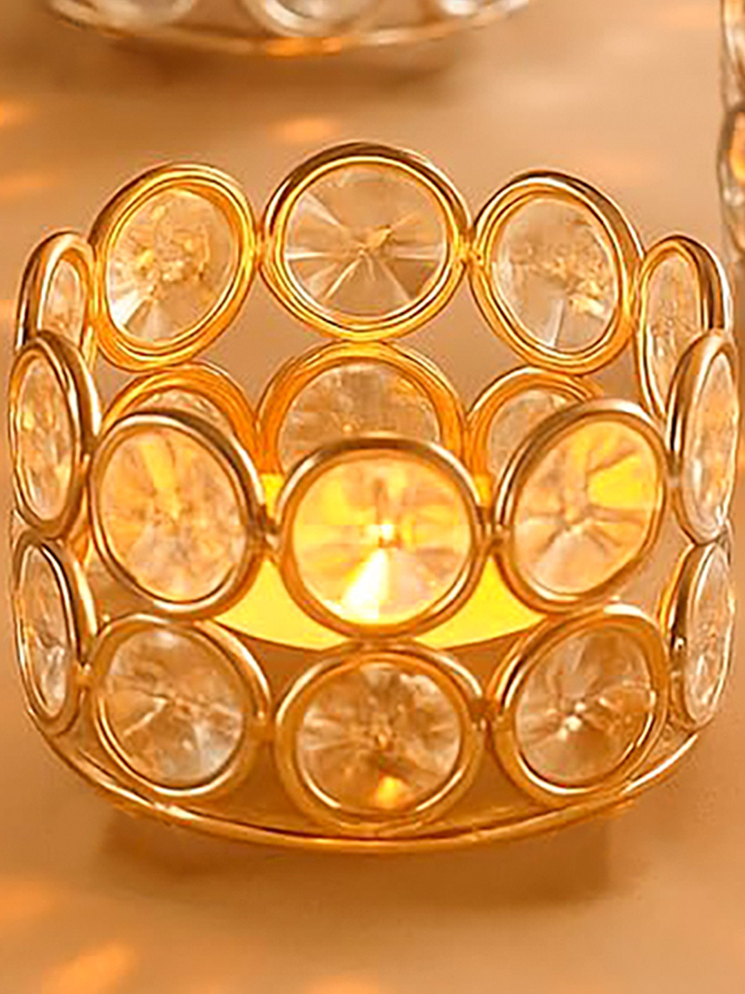 Decorcity Gold-Toned Set of 4 Crystal Candle Holder