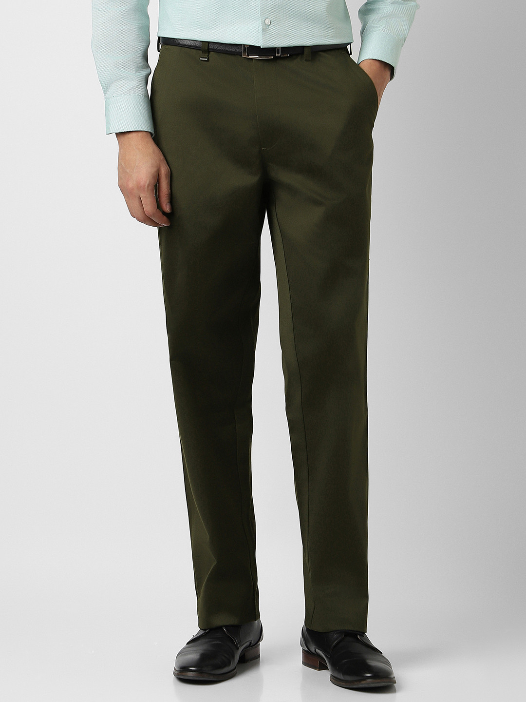 Van Heusen Men Solid Custom Regular Fit Mid-Rise Plain Woven Flat-Front Formal Trousers