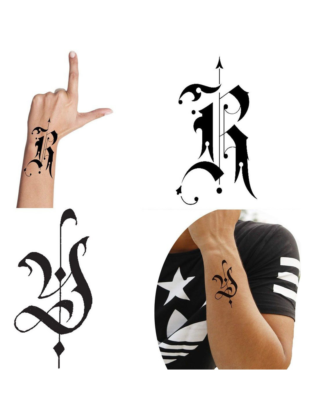 ORDERSHOCK Set Of 2 RY Name Letter Waterproof Temporary Tattoo Stickers