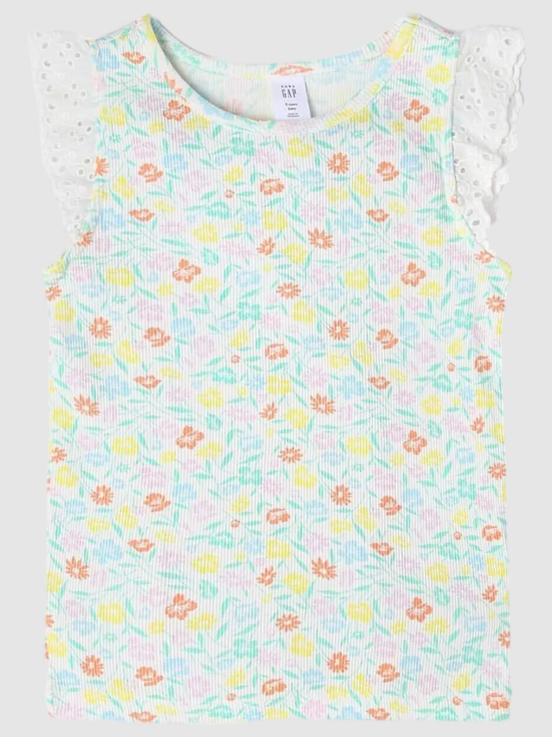 GAP Girls Floral Printed Pure Cotton Ruffle Flutter Top