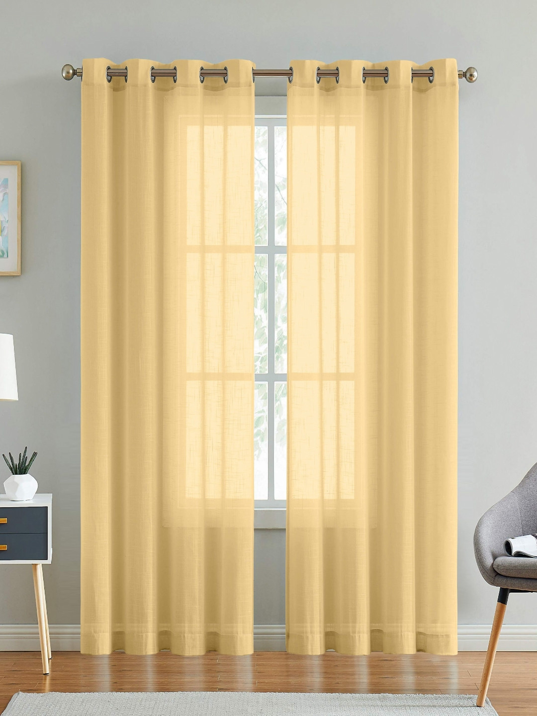 Aura Yellow 2 Pieces Linen Window Curtains