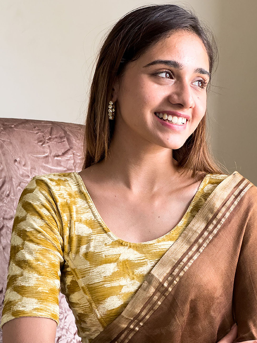 Bindigasm's Advi Velvet Pleated Texture Stretchable Slip On Blouse