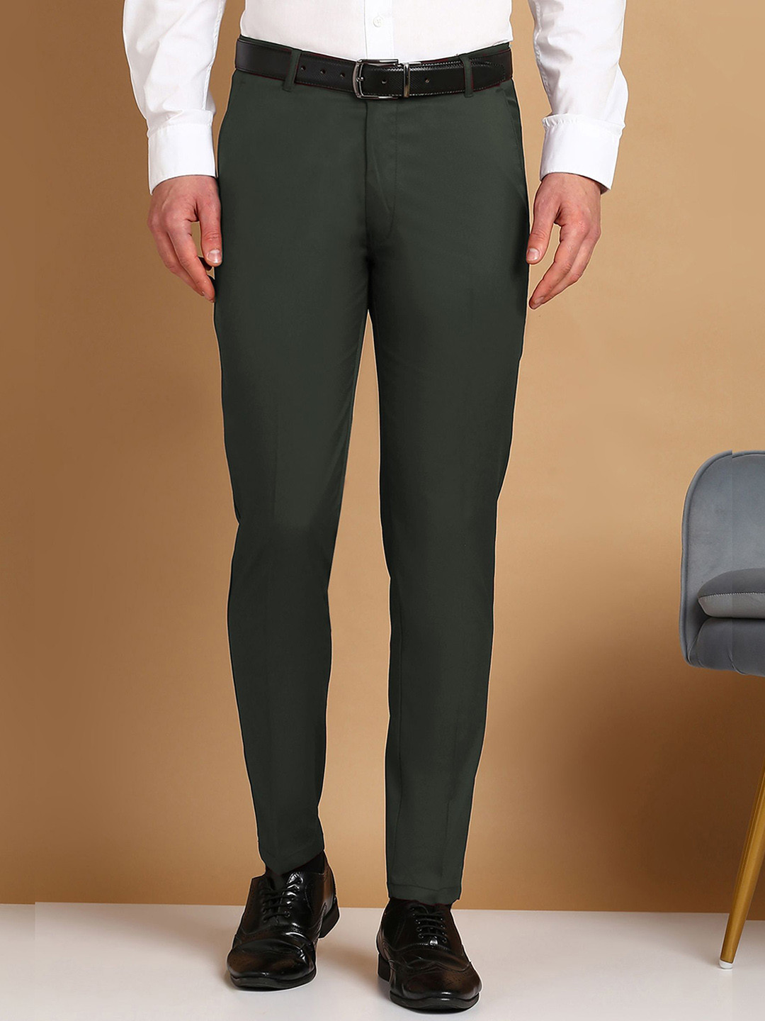 MANCREW Men Comfort Slim Fit Mid-Rise Formal Trousers