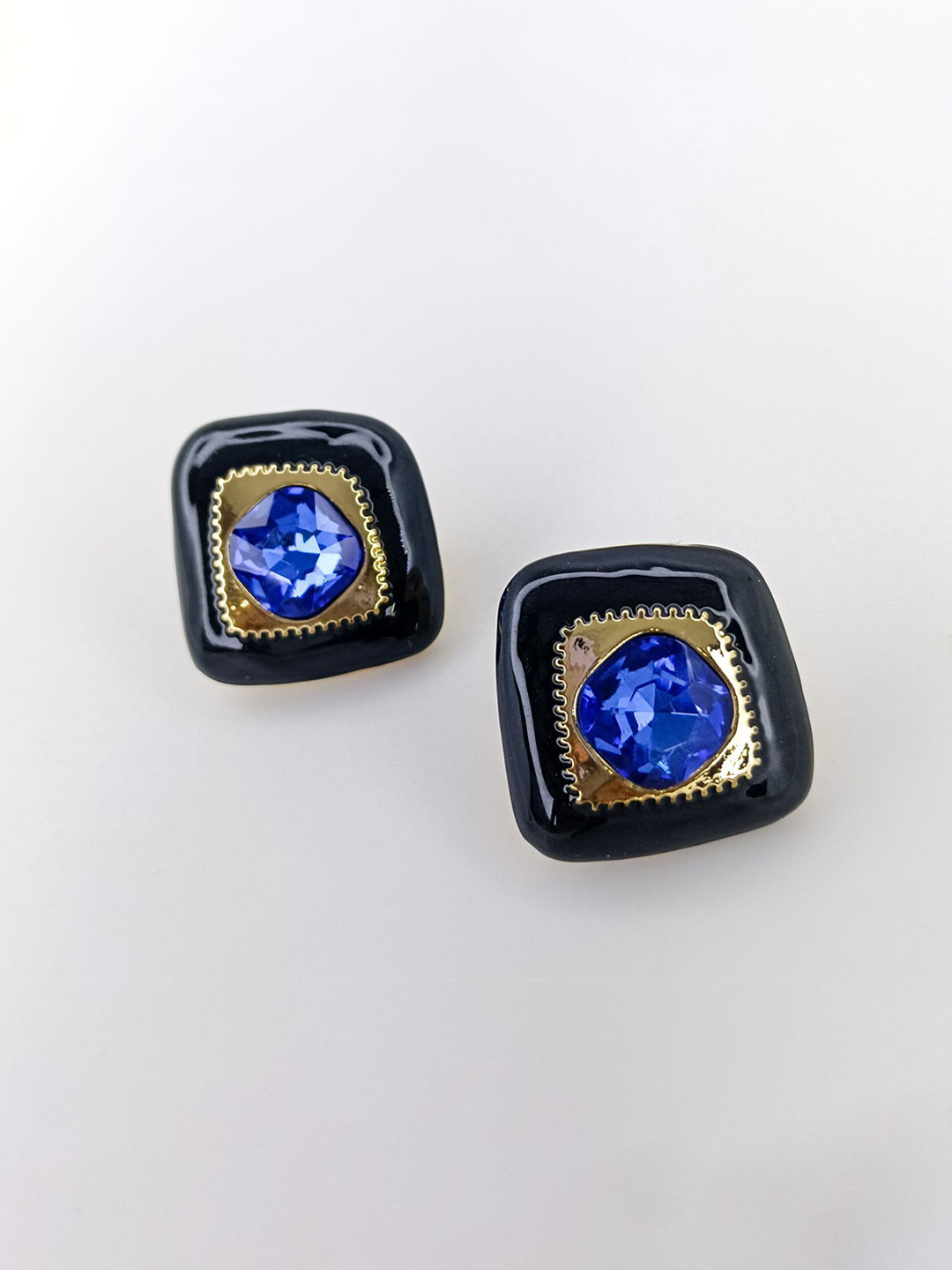 VELVET IMPERIAL Gold-Plated Artificial Stones Studded Square Shaped Studs