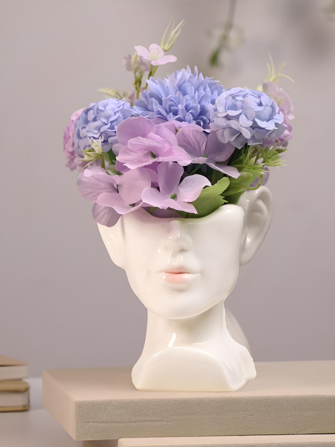 Art Street White & Purple Ceramic Artificial Plants