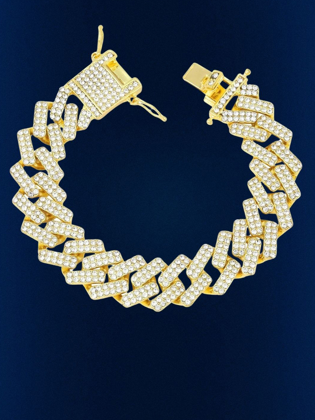 Mahadev Immitation Men Stainless Steel Gold-Plated CZ Studded Link Bracelet