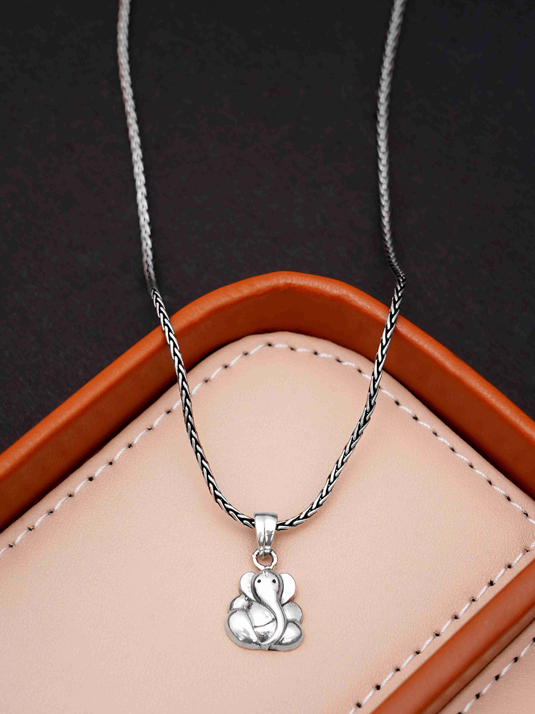 DIAVO Men 925 Silver-Plated Goddess Shree Ganesha Gracious Pendant