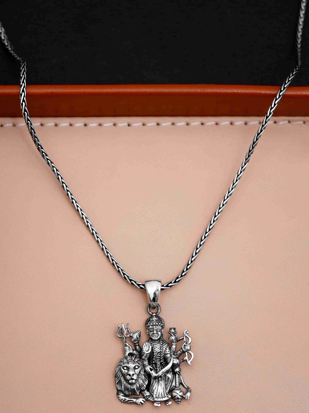 DIAVO Men 925 Silver-Plated Goddess Maa Durga Divine Warrior Pendant
