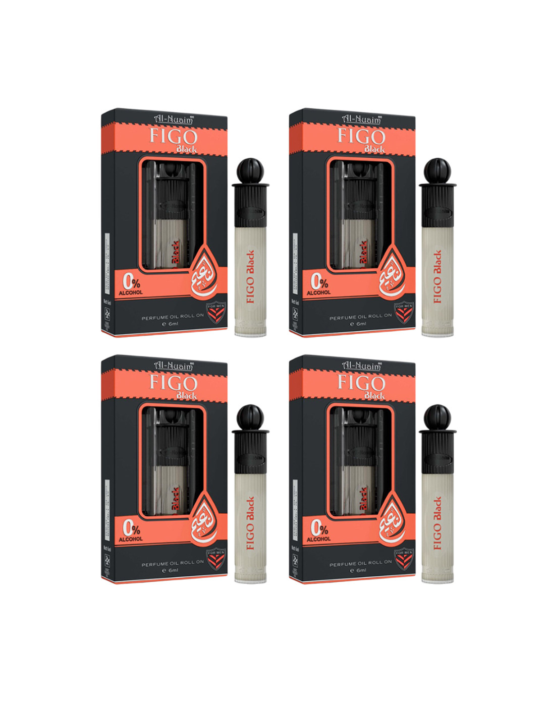 Al-Nuaim Men Set Of 4 Figo Black Long Lasting Alcohol Free Attar - 6ml Each