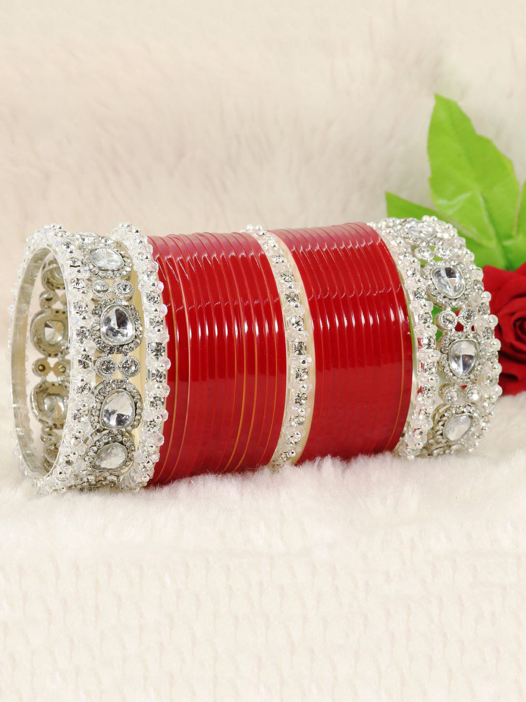 LAVAZZA Pack Of 62 Fancy Designer Bridal Chuda Set Bangles