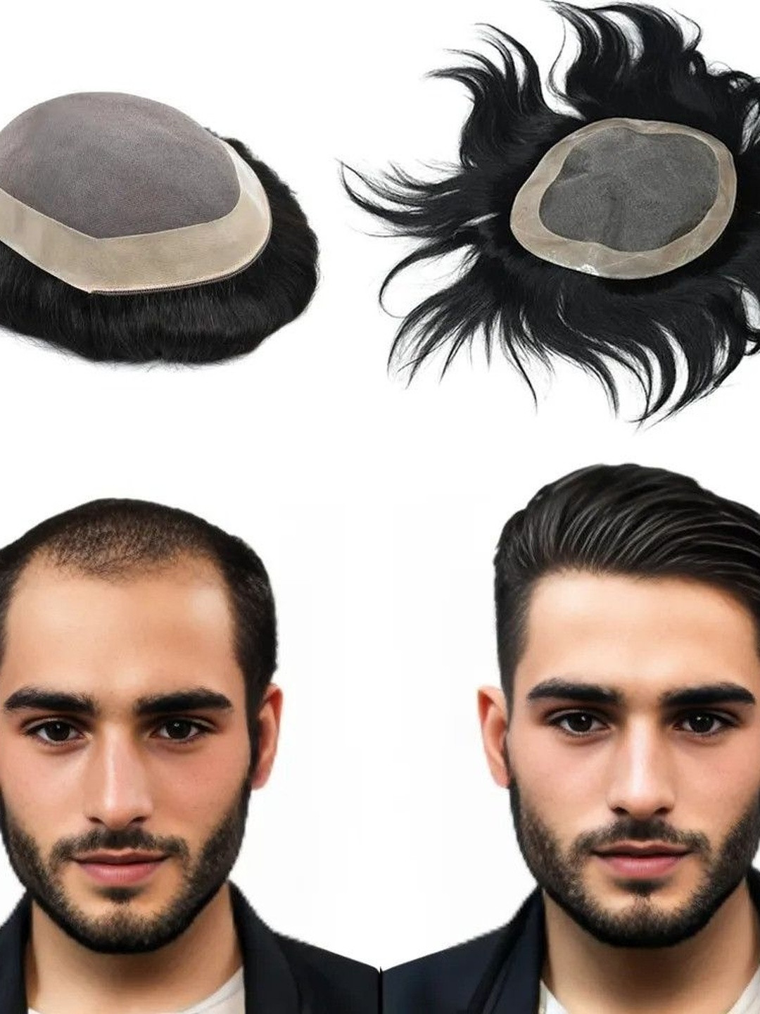 VIEWS Men Black Wavy Toupee Hair Extension