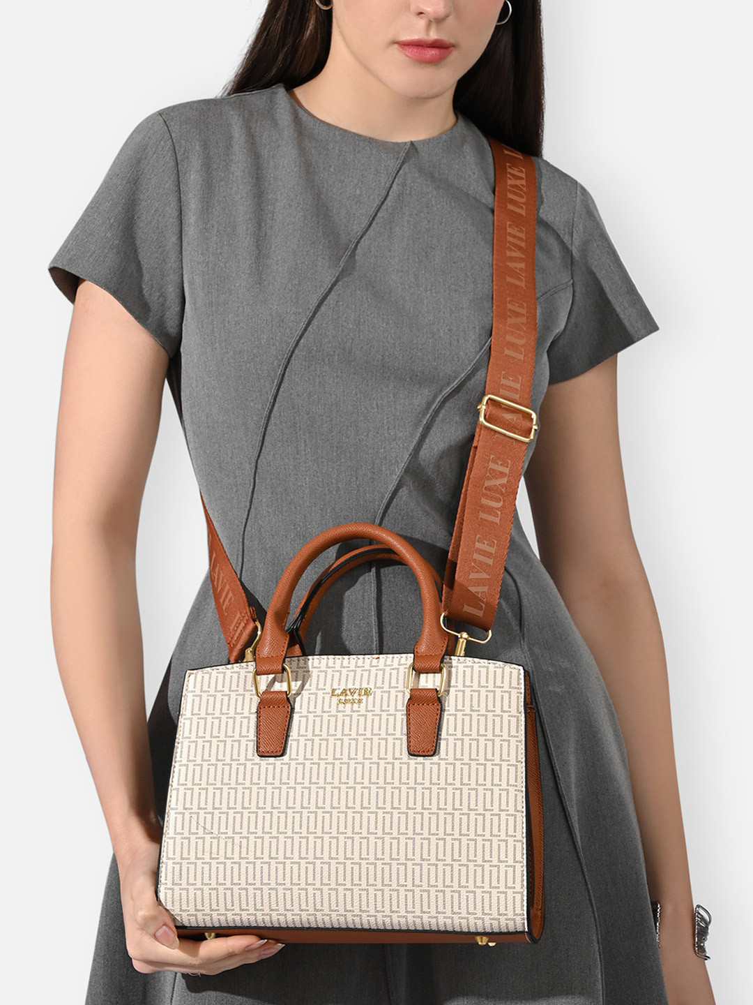 LAVIE LUXE Women Brand Logo Printed Structured Handheld Bag