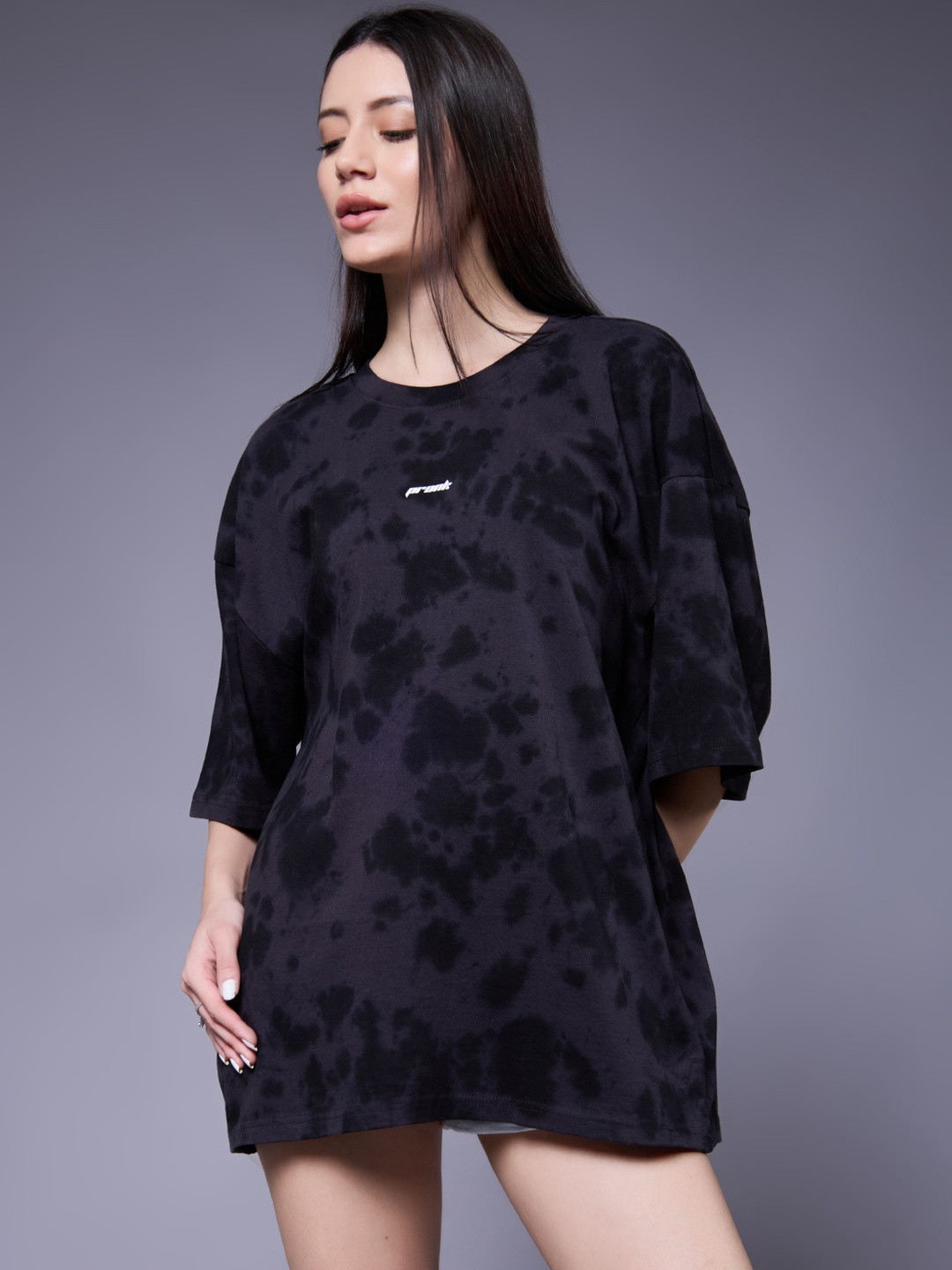 PRONK Women Grey Dyed Drop-Shoulder Sleeves T-shirt