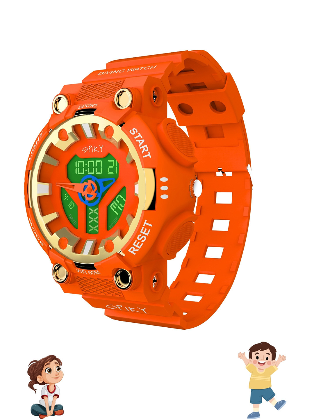 Spiky Kids Patterned Dial & Straps Analogue and Digital Automatic Watch SPKEVA31_C7_Org
