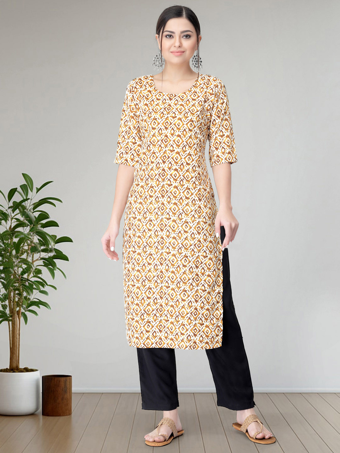 SZN Women Gold Poly Crepe Kurta Sets