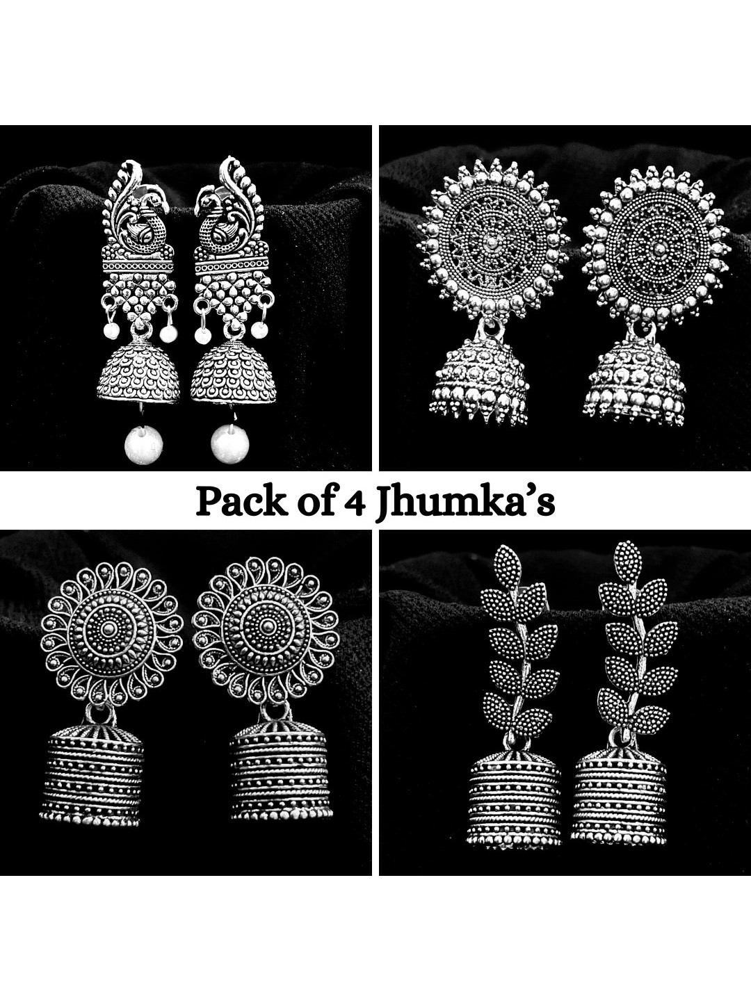 ANNORA INTERNATIONAL Silver Alloy Oxidised Jhumkas